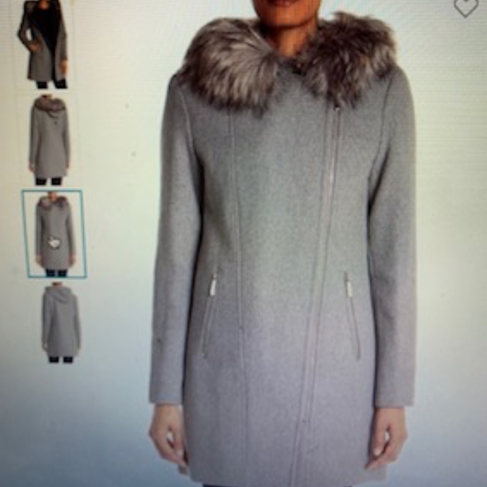 Calvin Klein Faux fur hooded asymmetrical coat